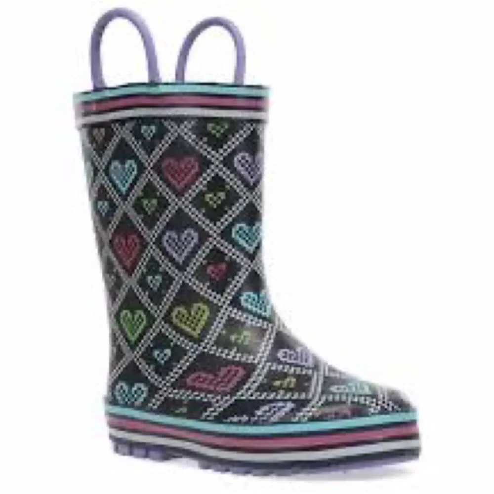 NEW!! Girls Western Chief Quilted Hearts Rain Boots Size 13